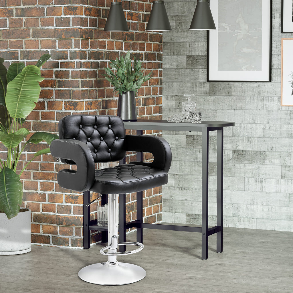 Tabouret de bar pivotant chaise de bar réglable en hauteur avec dossier repose-pieds et accoudoirs 61x50x93-113cm noir