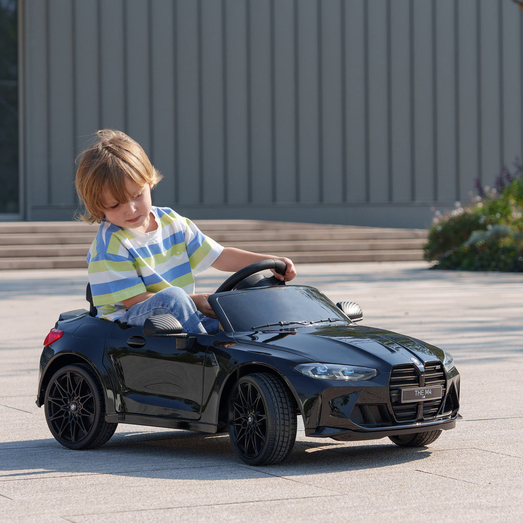 Voiture Électrique pour Enfants BMW M4 12V avec Télécommande 2,4G, Double Moteur, Klaxon, Lumières LED, Noir