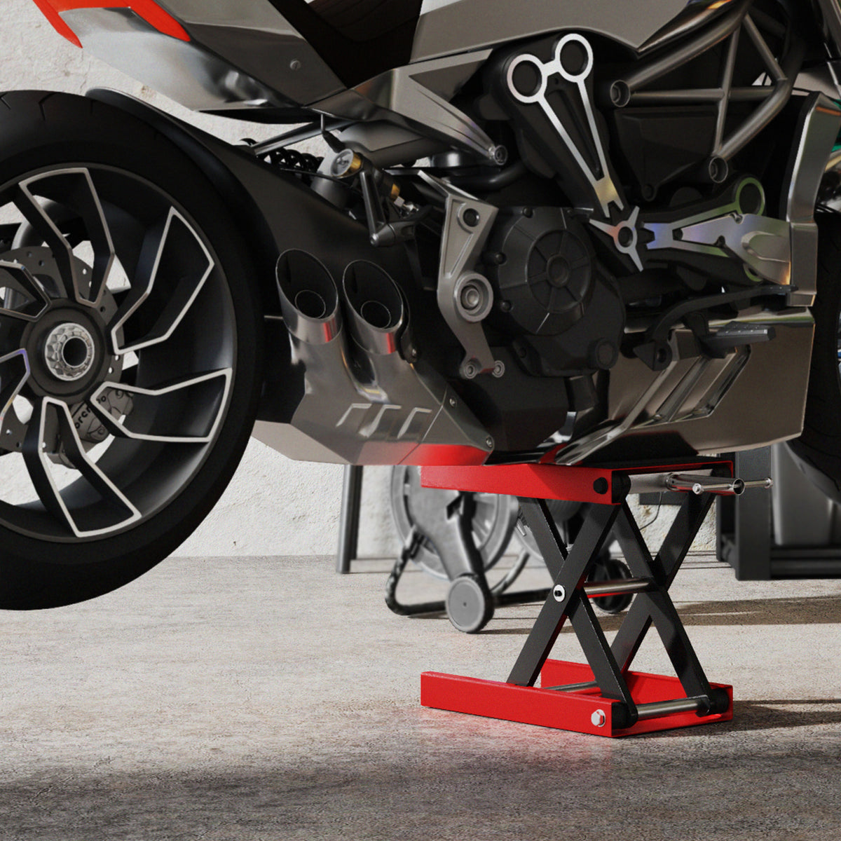 Cric de Moto à Ciseaux 500 kg, Hauteur de Levage 10-37 cm - Lève-Moto en Acier avec Plateforme Antidérapante - Béquille d'Atelier Tout-Terrain pour Entretien Atelier, Rouge