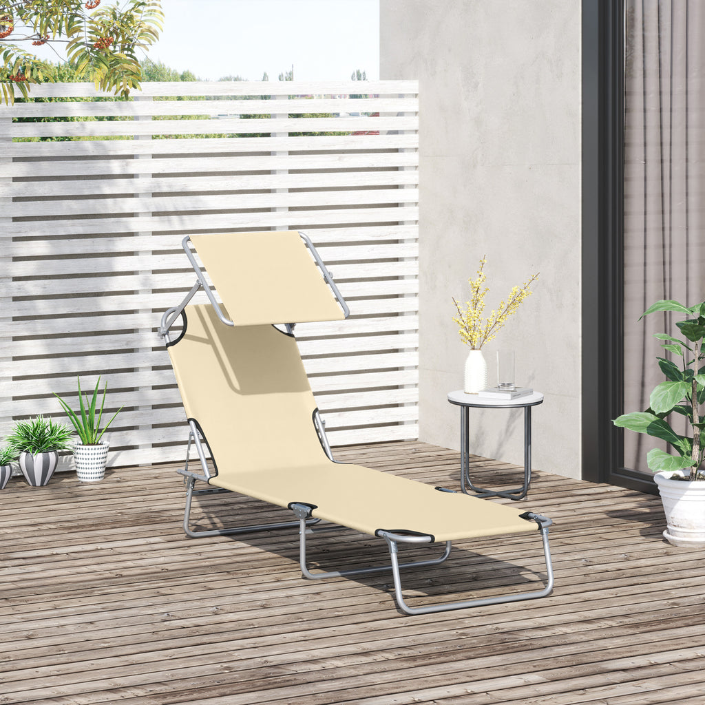 Transat Bain de Soleil Pliable Chaise Longue Pliante Dossier Inclinable Multi-positions et Pare-Soleil réglable