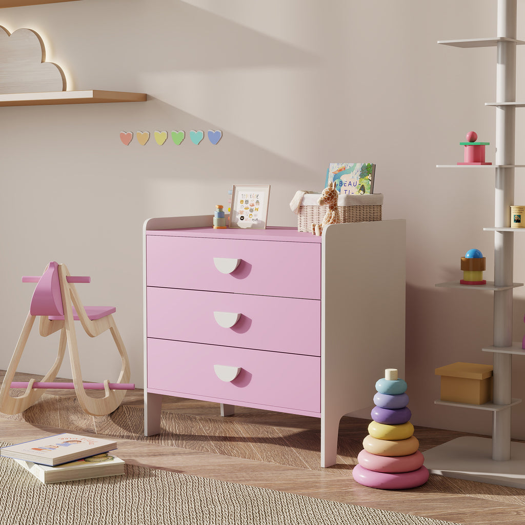 Commode pour enfants, commode rangement 3 tiroirs pour chambre d'enfant, crèche, salle de jeux, 60 x 40 x 60 cm, rose