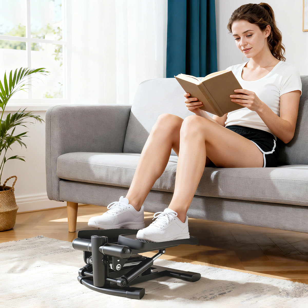 Mini stepper fitness disque de torsion de la taille 2 en 1 écran LCD, hauteur réglable, 100 kg, 42 x 34 x 22 cm, noir