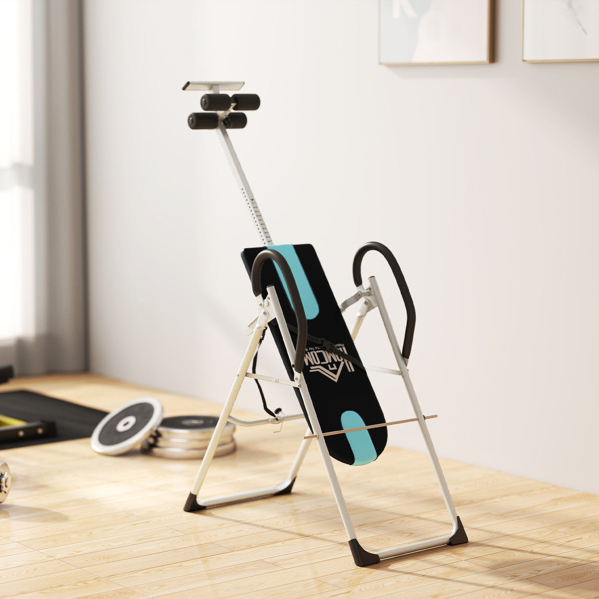 Table d'inversion de musculation pliable ceinture de sécurité réglable acier coloris argent noir