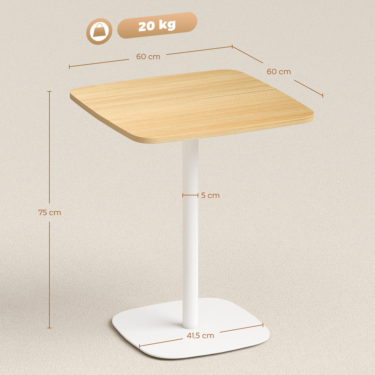 Table à manger carrée pour 2 personnes table de cuisine plateau en effet bois base carrée 60x60x75cm effet bois naturel