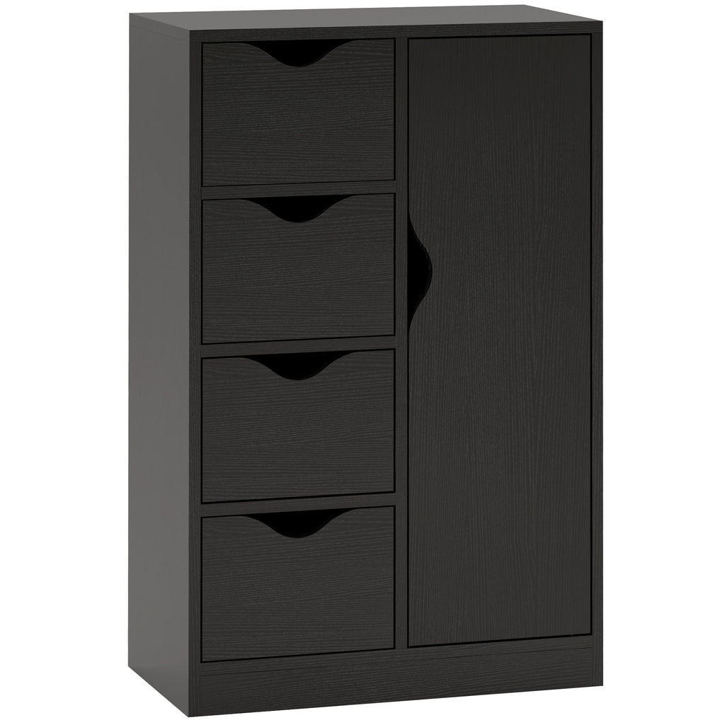 Meuble de rangement buffet commode 1 placard et 4 tiroirs, en bois, pour salon, cuisine, entrée, salle à manger, noir