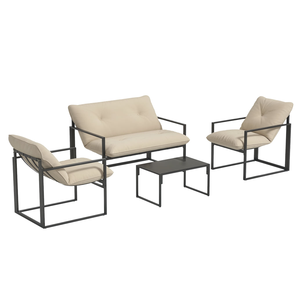 Salon de jardin 4 pièces 4 personnes avec canapé 2 places, 2 fauteuils et 1 table basse gris