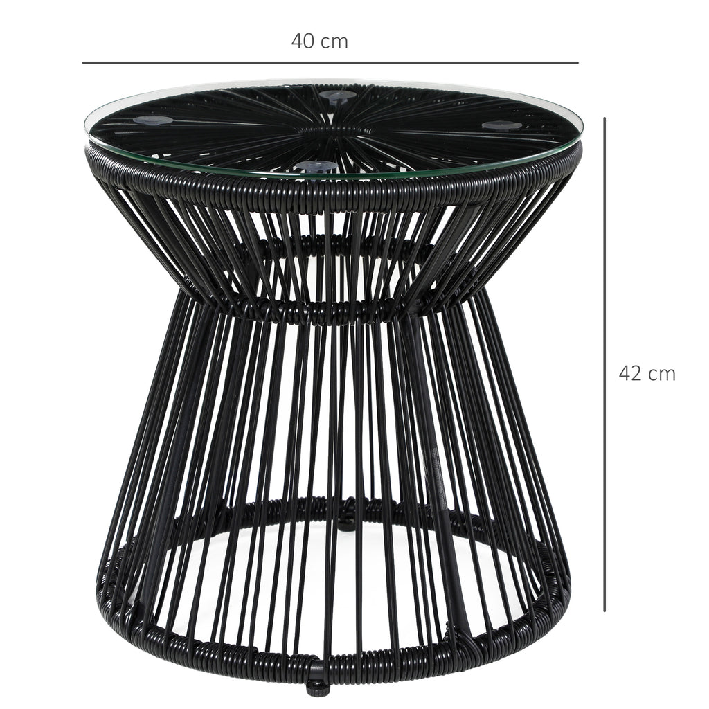 Table de jardin ronde en résine tressée imitation rotin table de bistrot métal plateau verre trempé Ø 40 x 42 cm noir