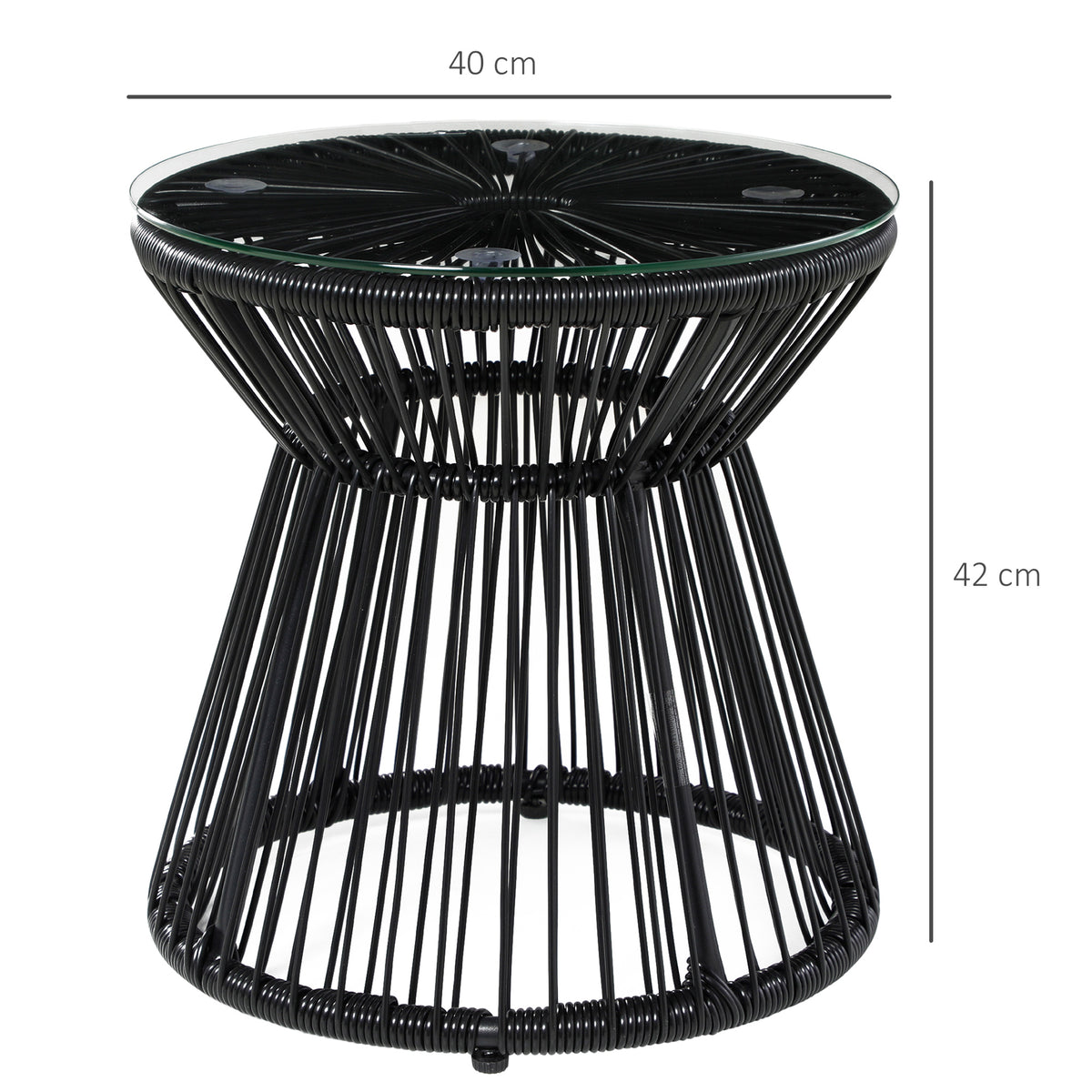 Table de jardin ronde en résine tressée imitation rotin table de bistrot métal plateau verre trempé Ø 40 x 42 cm noir