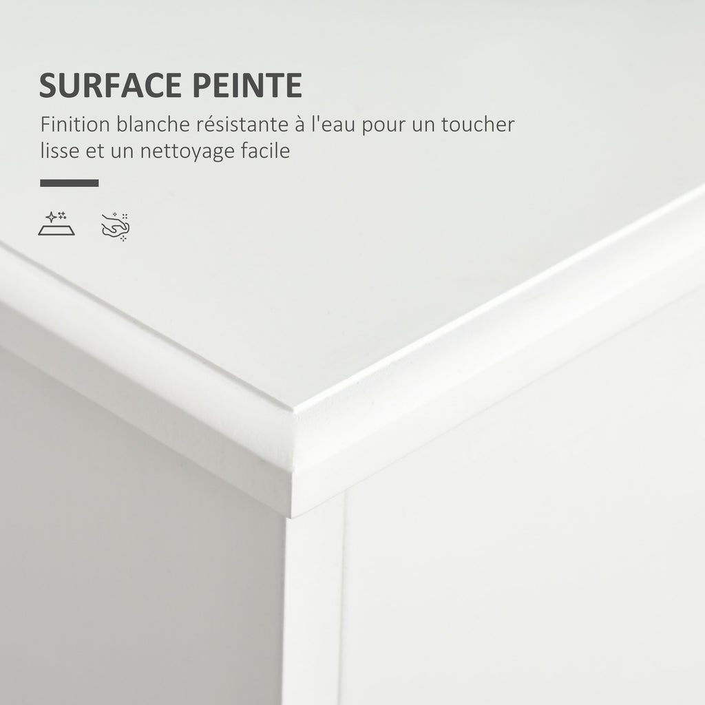 Meuble micro-ondes, buffet cuisine, armoire de rangement, pour cuisine, salle à Manger 90 x 40 x 82 cm verre trempé et bois, blanc