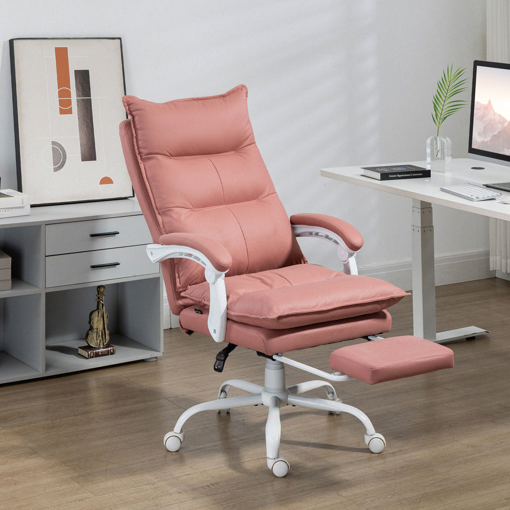 Fauteuil de bureau massant et chauffant, chaise de bureau, hauteur réglable, dossier inclinable, 66x74x121,5cm rose