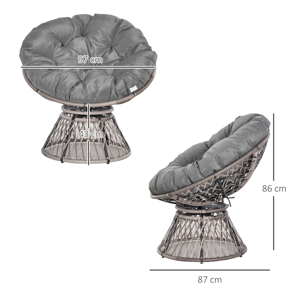 Fauteuil rond de jardin fauteuil papasan pivotant Ø 97 x 86H cm grand coussin fourni polyester résine tressée