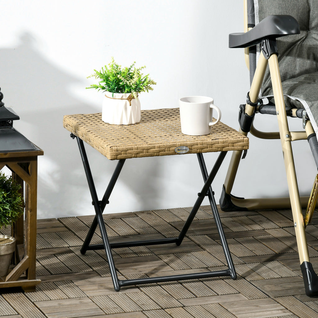 Table basse pliable de jardin style cosy chic dim. 40L x 40l x 40H cm métal époxy résine tressée bois naturel
