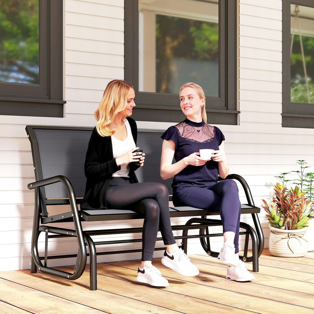 Banc à Bascule de Jardin 2 Places Design Contemporain Grand Confort accoudoirs Assise, Dossier Ergonomique Acier textilène Gris