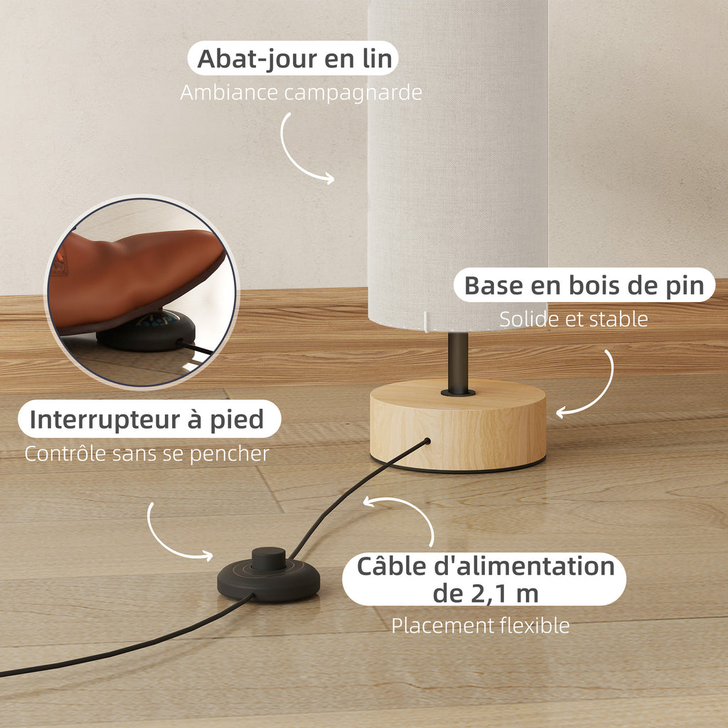 Lampadaire sur pied de salon avec abat-jour en lin, interrupteur à pied, 2 x douille E27, 120 cm, beige