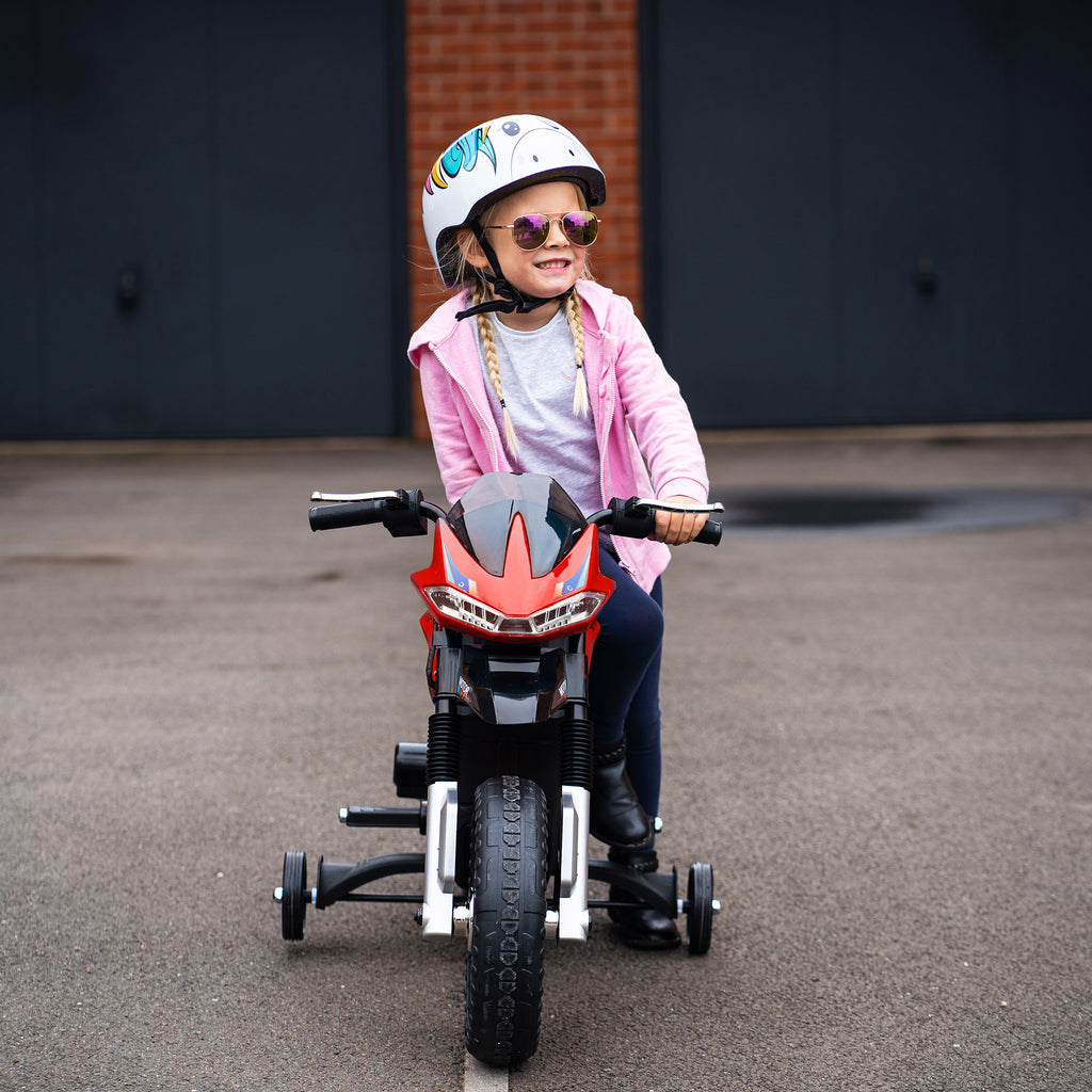 Moto électrique pour Enfants de 3-6 ans 25 W 6 V 3 Km/h Effets Lumineux et sonores roulettes Amovibles Charge max. 30 kg Rouge