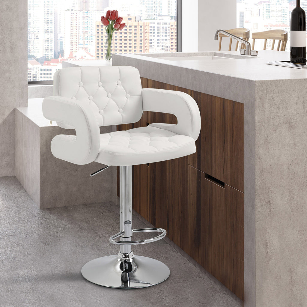 Tabouret de bar pivotant chaise de bar réglable en hauteur avec dossier repose-pieds et accoudoirs 61x50x93-113cm blanc