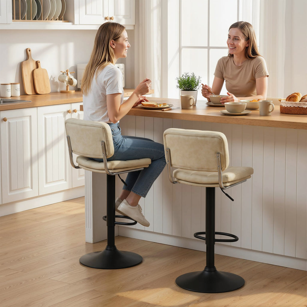 Lot de 2 tabourets de bar Vintage capitonné - pivotant, réglable - repose-pied - revêtement synthétique crème