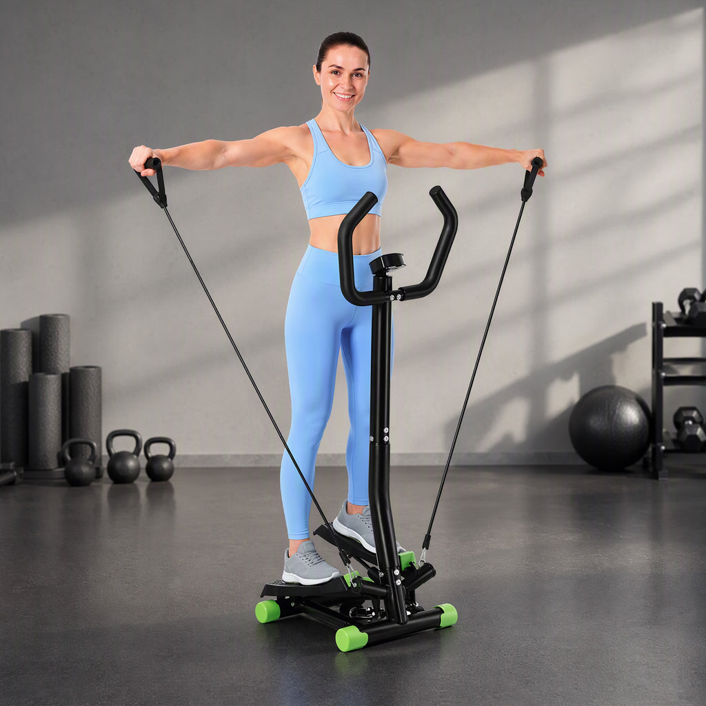 Stepper avec guidon, stepper de fitness avec écran LCD, pédales antidérapantes, marche d'escalier pour maison, bureau, salon, salle de sport, vert et noir