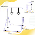 Barre de gymnastique pour enfants, barre horizontale pliable à hauteur réglable avec anneaux de gymnastique, violet