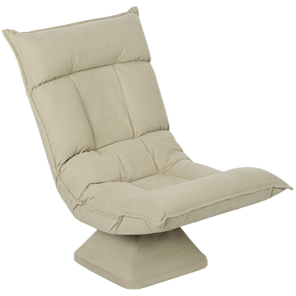 Chaise de sol pivotante à 360°, fauteuil pliable en velours avec dossier réglable 5 positions, 70x62x95cm, beige