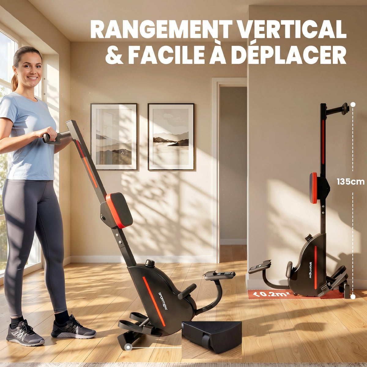 Rameur Musculation d'Appartement Bluetooth Connecté Kinomap & Zwift 16 Niveaux Résistance Silencieux 135x42x72cm Rouge