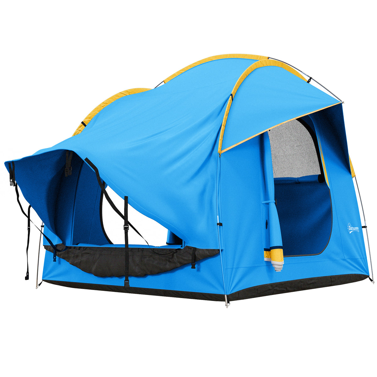 Tente de voiture pour SUV hayon 5-6 personnes avec 3 portes, fenêtre en maille, pour trekking, randonnée, bleu et orange