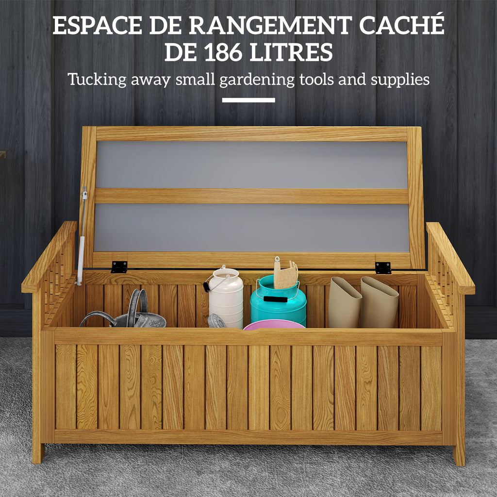 Banc de jardin 2 places en bois avec rangement de 151L banc d'extérieur avec accoudoirs 128,5 x 56 x 53,5 cm marron