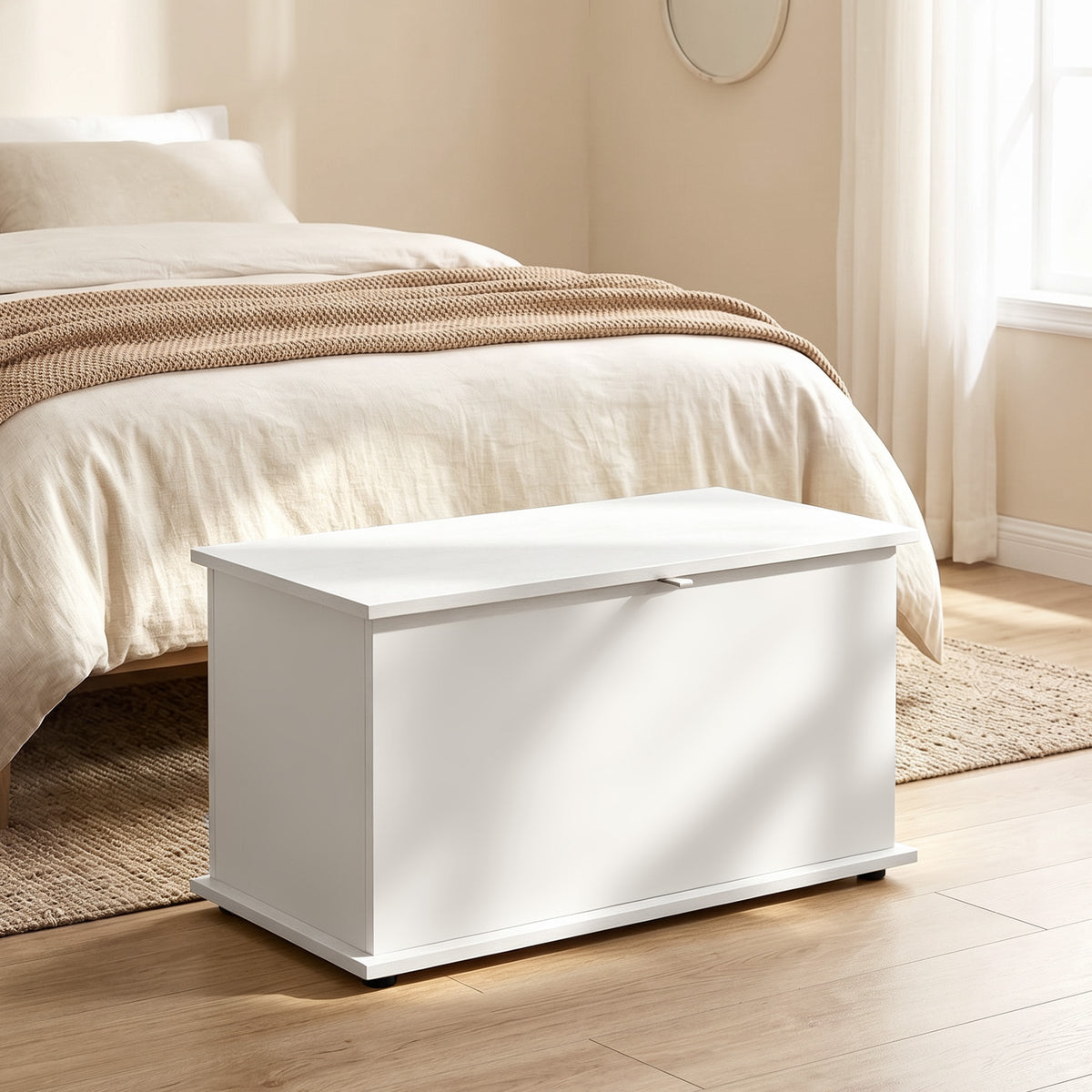 Coffre de Rangement, Banc de Rangement avec Couvercle Rabattable et Charnières de Sécurité, 80 x 40 x 45 cm, Blanc