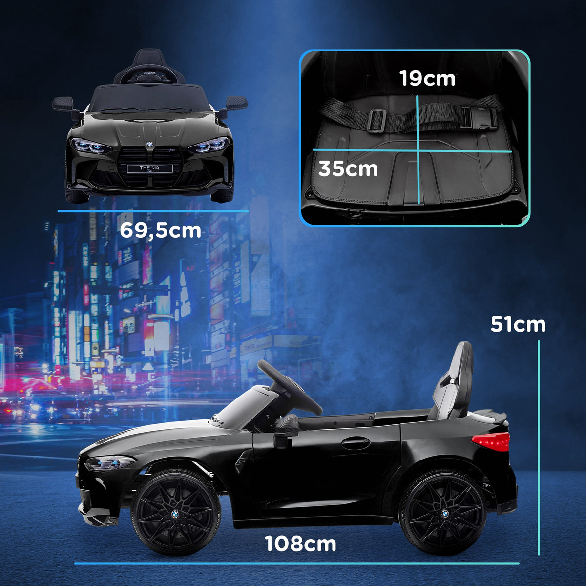 Voiture Électrique pour Enfants BMW M4 12V avec Télécommande 2,4G, Double Moteur, Klaxon, Lumières LED, Noir