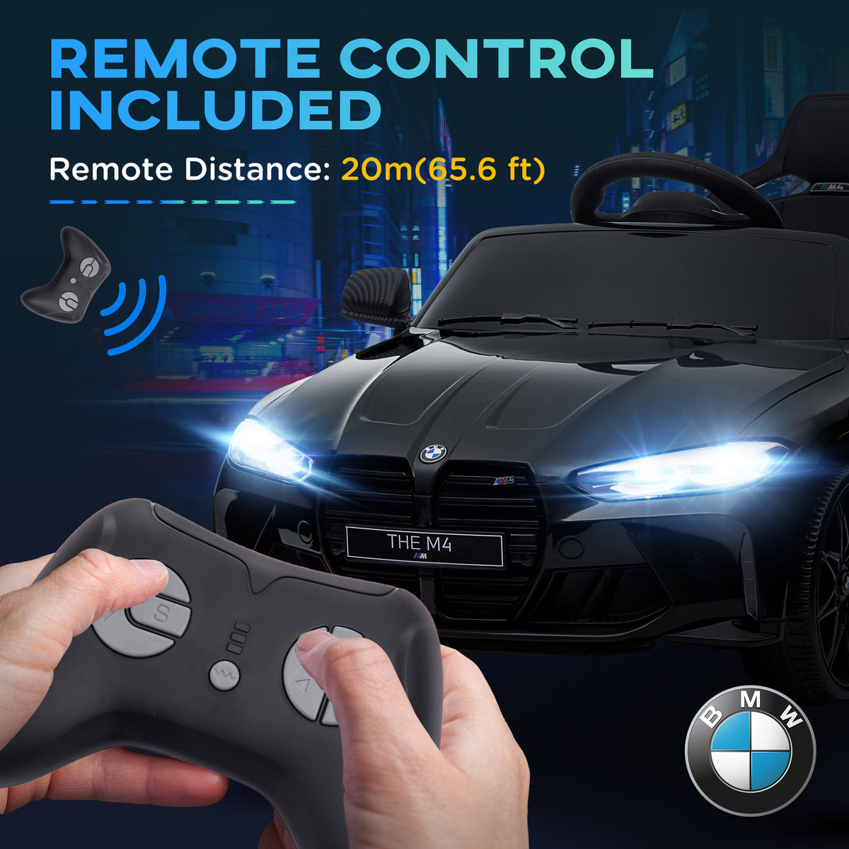 Voiture Électrique pour Enfants BMW M4 12V avec Télécommande 2,4G, Double Moteur, Klaxon, Lumières LED, Noir