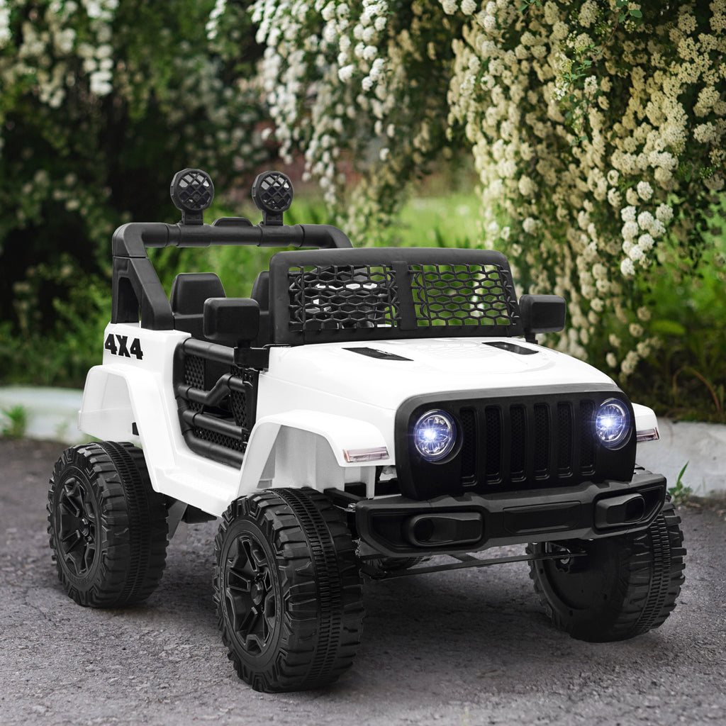 Voiture électrique Enfant Propulsion arrière 12 V 5 Km/h Max. télécommande Incluse Effets Lumineux sonores dim. 100L x 65l x 72H cm Blanc