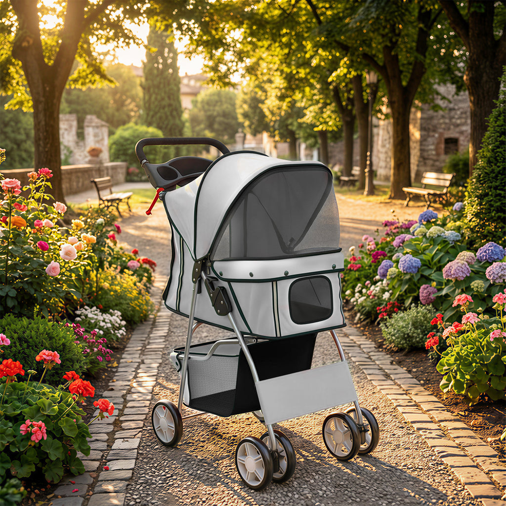 Poussette buggy pliable animaux chariot pliante chien chat porte-gobelet panier de rangement 77 x 44 x 102 cm gris