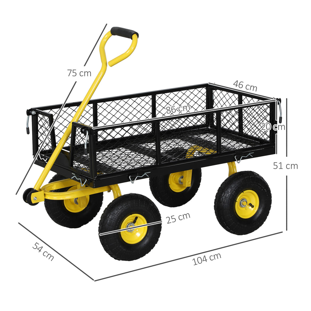 Chariot de jardin chariot de transport 4 roues côtés amovibles transformable en plateau 104 x 54 x 51 cm noir et jaune
