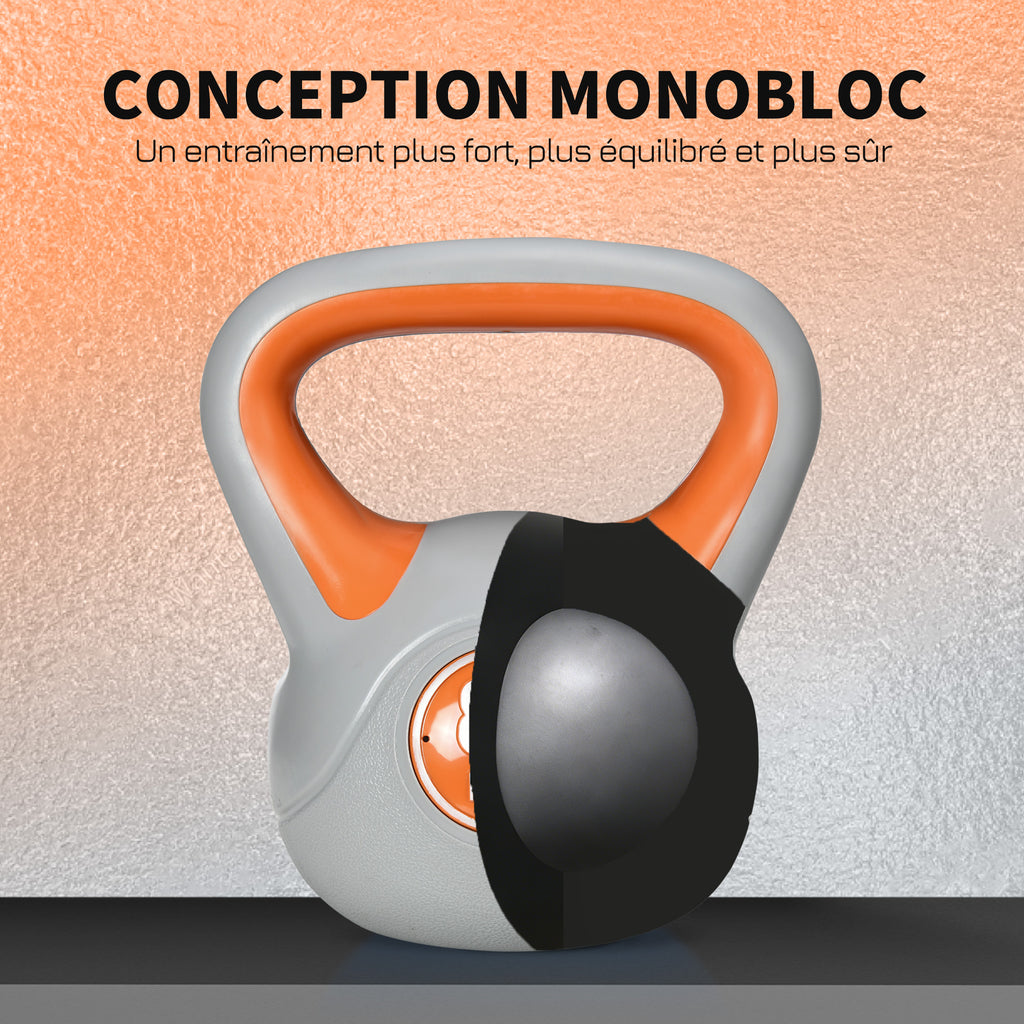 Kettlebell 8 kg, haltère avec poignée ergonomique, haltère à boule, musculation, entraînement, 20 x 14 x 24 cm, orange
