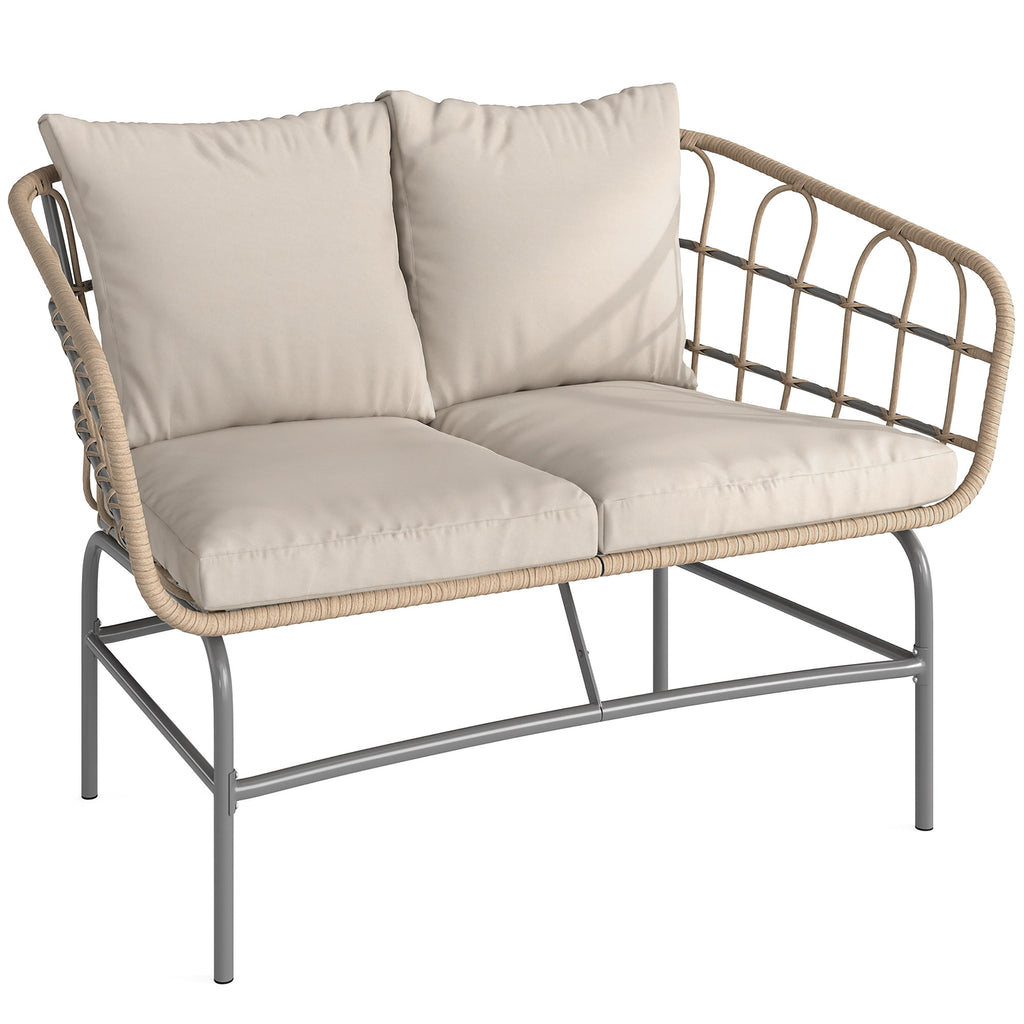 Canapé de Jardin 2 Places en Résine Tressée Coussins Épais Anti-glisse 120 x 67 x 79 cm Marron