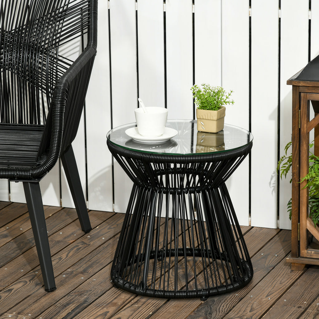 Table de jardin ronde en résine tressée imitation rotin table de bistrot métal plateau verre trempé Ø 40 x 42 cm noir