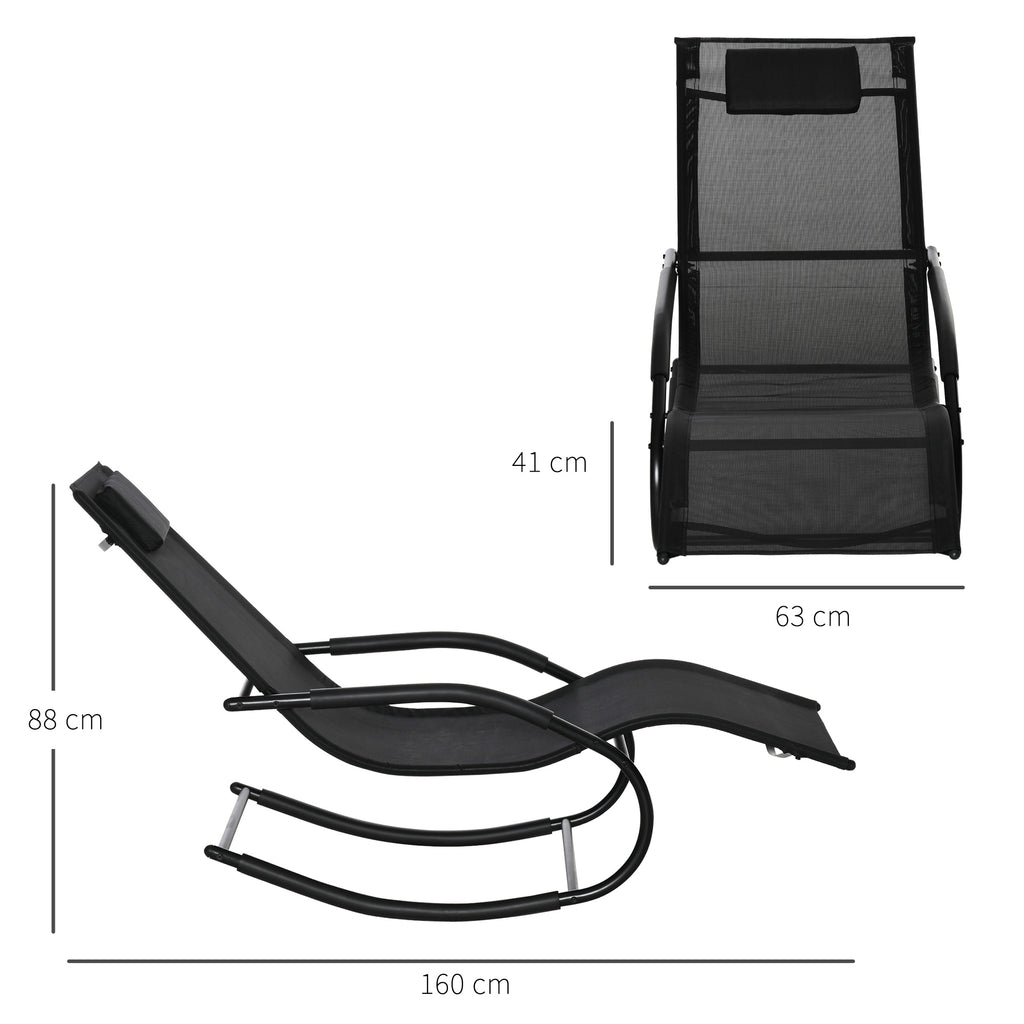 Chaise longue à bascule rocking chair ergonomique avec tétière accoudoirs métal galvanisé textilène 62l x 150P
