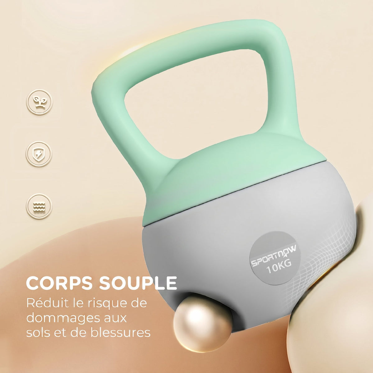 Kettlebell 10kg Haltère avec Poignée Antidérapante pour Fitness Musculation Cardio, Gris et Vert