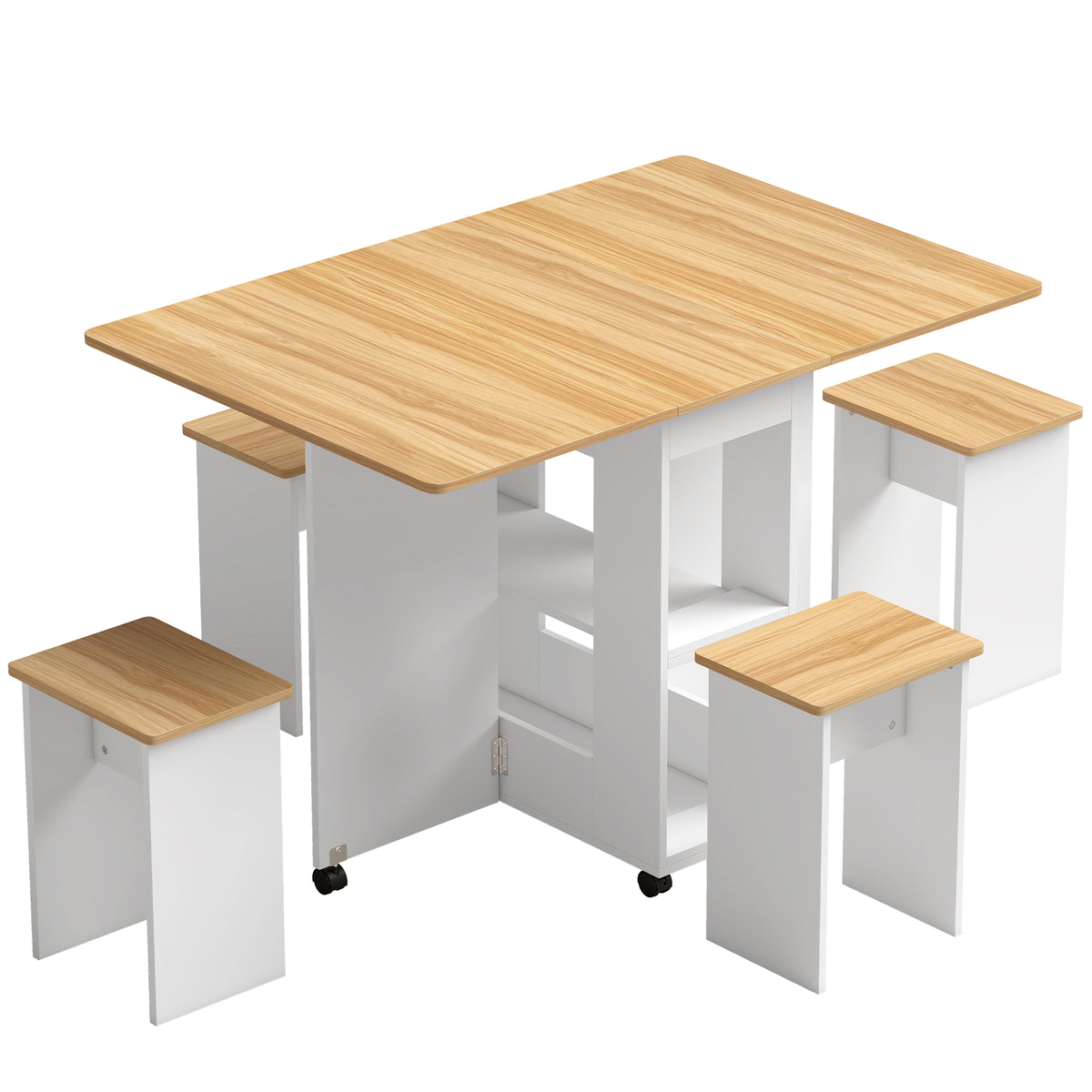 Ensemble table salle à manger pliante avec 4 chaises, table de cuisine avec chaises pour 4 personnes, roulettes, chêne