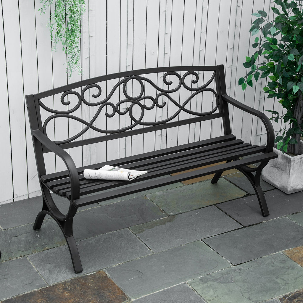 Banc de jardin 2 places banquette extérieur terrasse patio dossier incliné assise à lattes accoudoirs