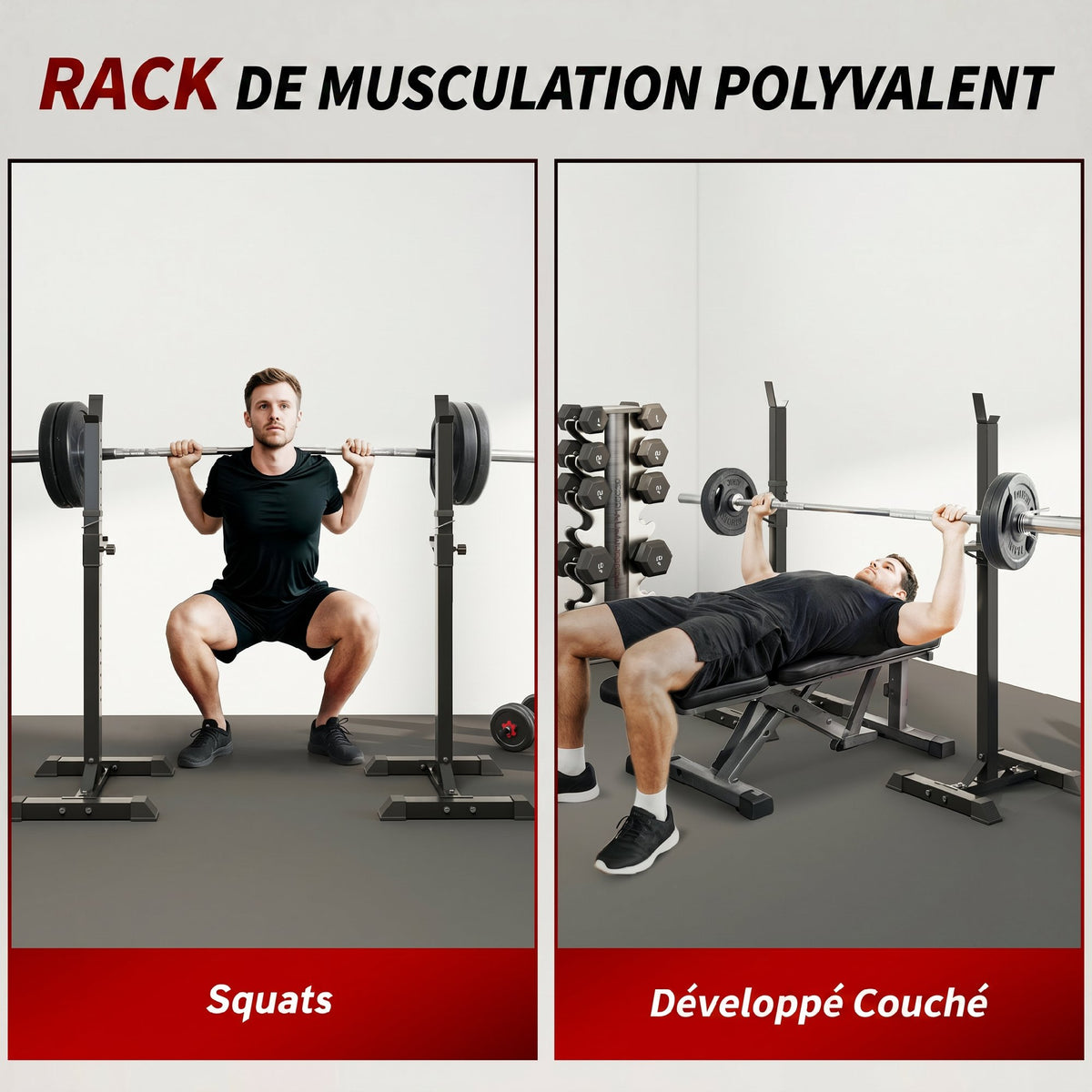 Support de musculation entrainement pour barre longue haltère charge max. 150 Kg