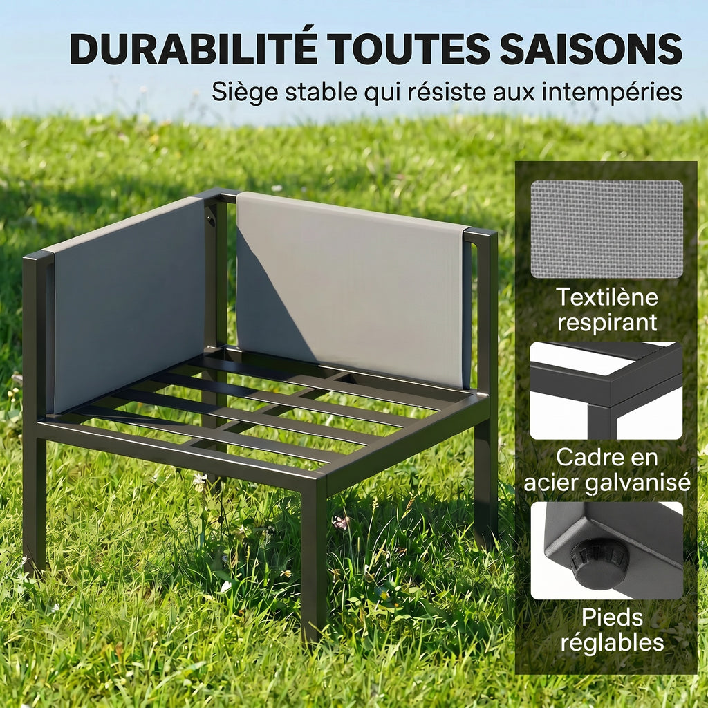 Salon de Jardin Canapé d'Angle Extérieur 6 Pièces Coussins 10cm Table Haute et 2 Repose-pieds Gris
