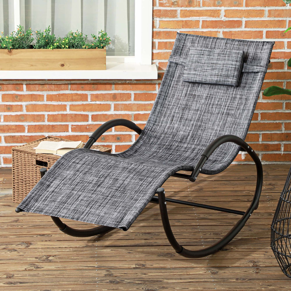 Chaise longue à bascule avec tétière utilisation extérieure intérieure gris chiné