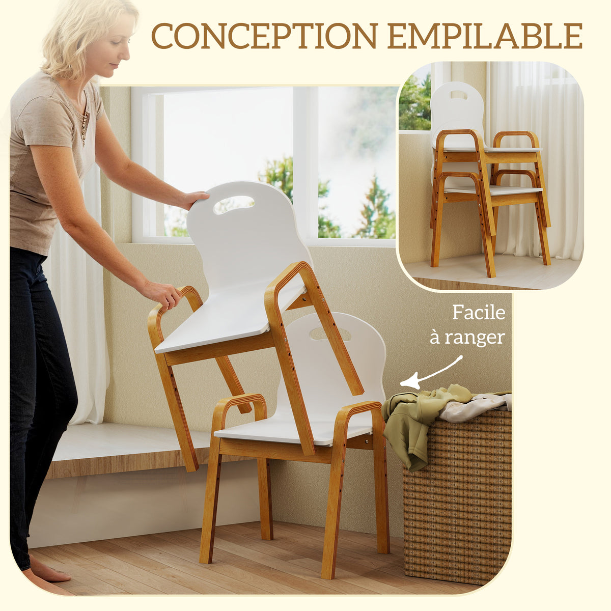 Lot de 2 chaises pour enfants réglables en hauteur fauteuil enfants en bois massif avec accoudoirs 39x34x61,5cm blanc