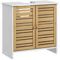 Meuble sous vasque de salle de bain 2 portes étagère réglable armoire de rangement pour lavabo 60x30x60 cm bambou blanc
