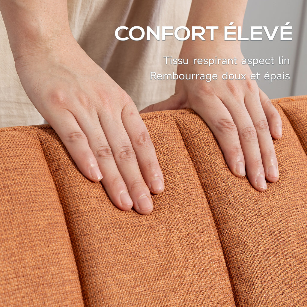 Canapé Convertible 2 Places Design scandinave Dossier inclinable 3 Positions Pieds Bois Tissu Aspect Lin marron