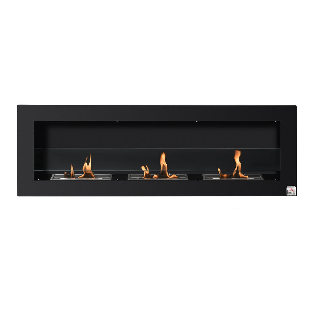 Cheminée bioéthanol Murale encastrable 3 brûleurs 3 L au total, environ 3 h de durée de combustion, dims. 120L x 15l x 40H cm, acier inox noir