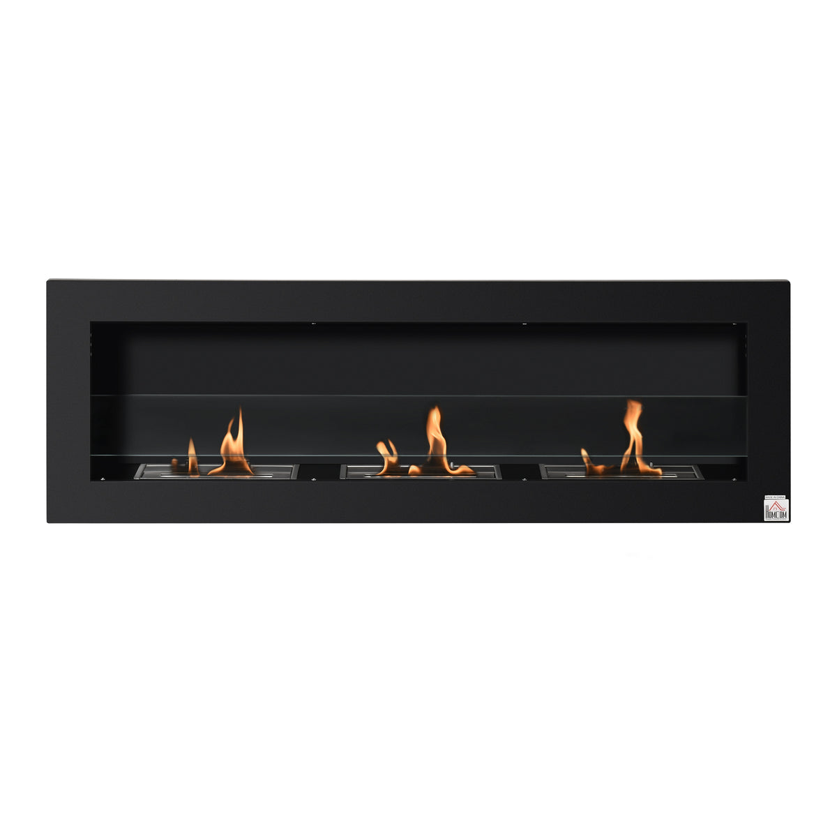 Cheminée bioéthanol Murale encastrable 3 brûleurs 3 L au total, environ 3 h de durée de combustion, dims. 120L x 15l x 40H cm, acier inox noir