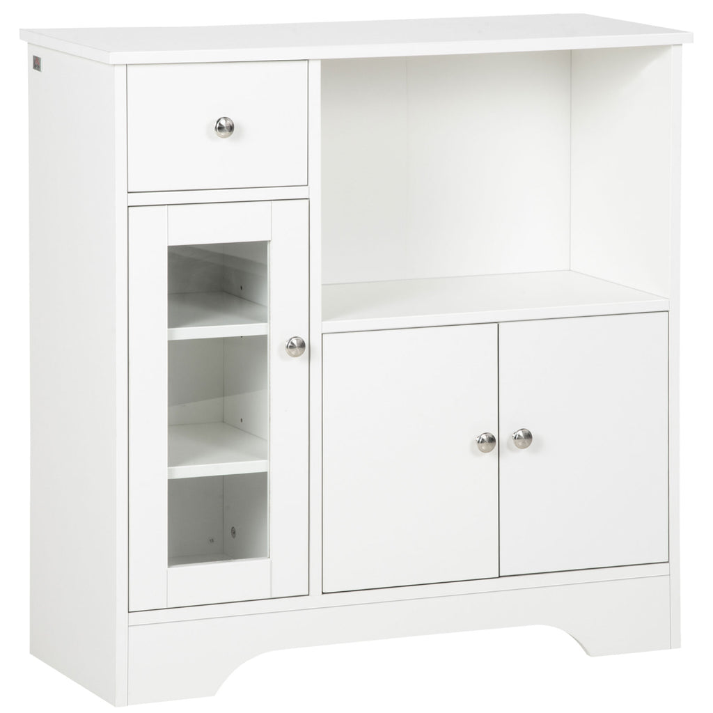 Buffet de cuisine moderne avec porte en verre, tiroir, grande niche et étagères réglables 80 x 30 x 82 cm blanc