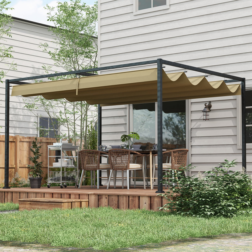 Pergola coulissante Pergola rétractable 3 x 2 m structure métal époxy anticorrosion toile polyester 180 g/m² kaki